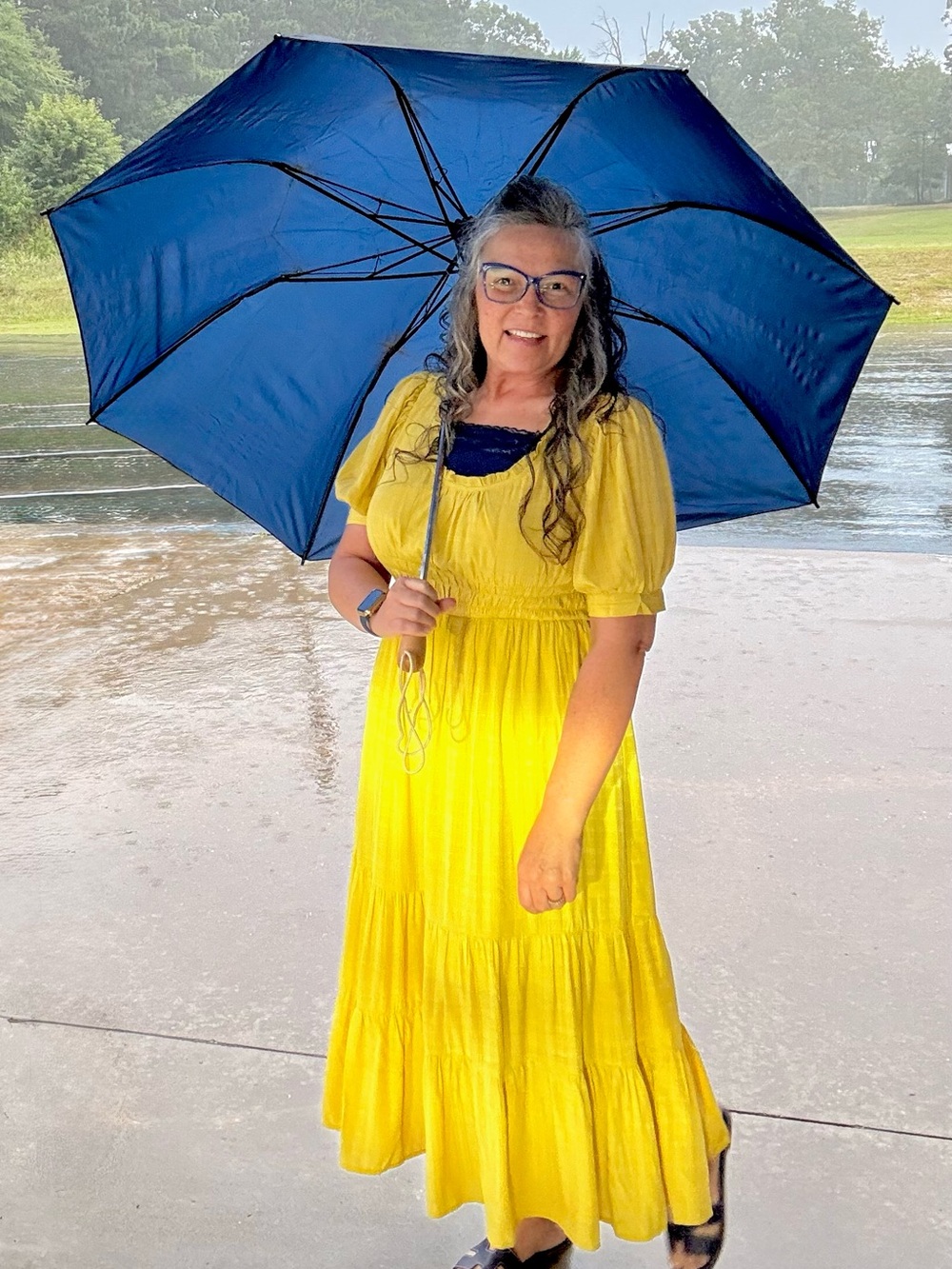 Umgee Yellow Tiered Maxi Dress with Puff Sleeves - Picture 3 of 5